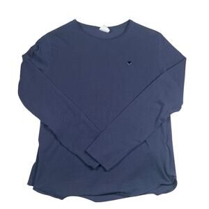 Zara Girls Blouse Size 13-14 Long Sleeve Top Heart Embroidered Blue School